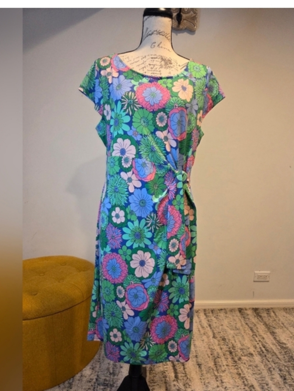 Talbots Vibrant Floral Midi Dress in Green Blue and Blue, Size XL. - Picture 14 of 14